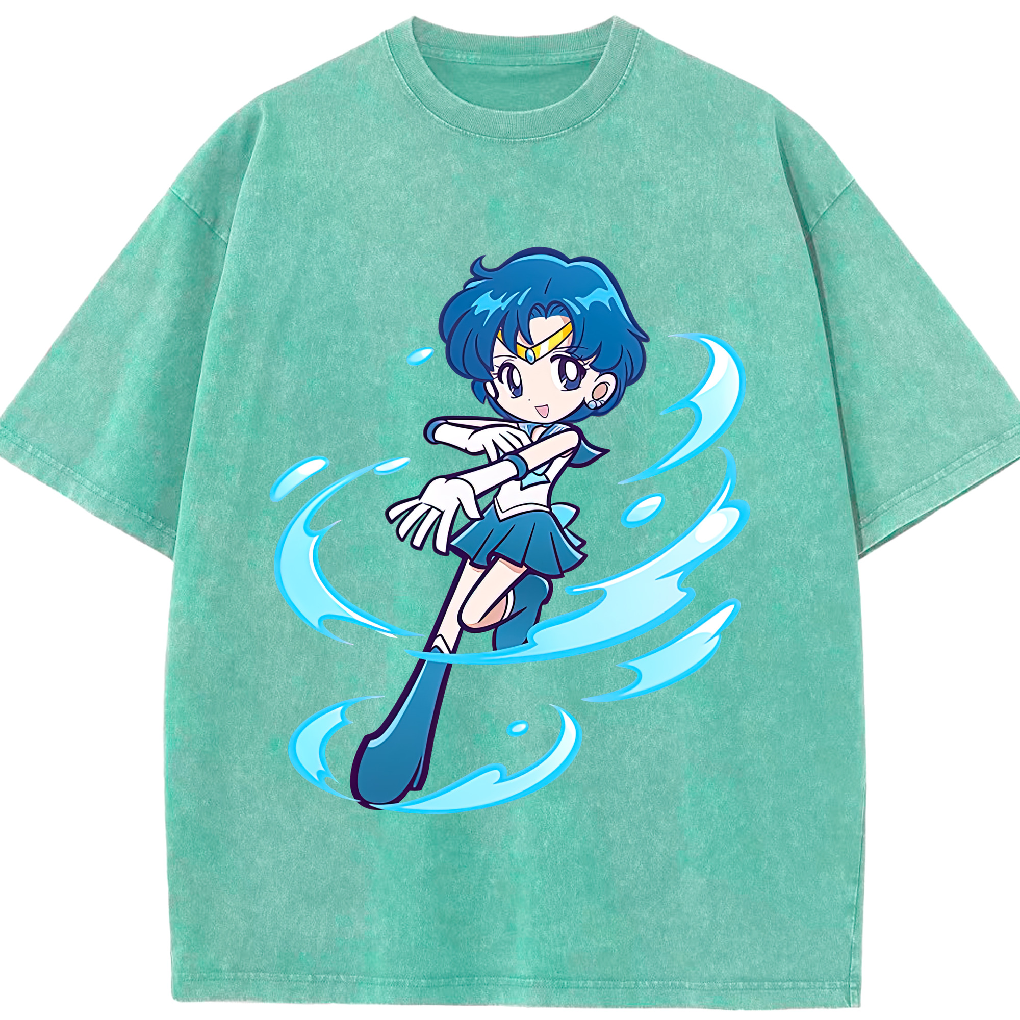 （画像用） 美少女戦士セーラームーン 水野 亜美 みずの あみ Sailor Moon Mizuno Ami 綿100% ヴィンテージ風 半袖Tシャツ（フロントプリント）